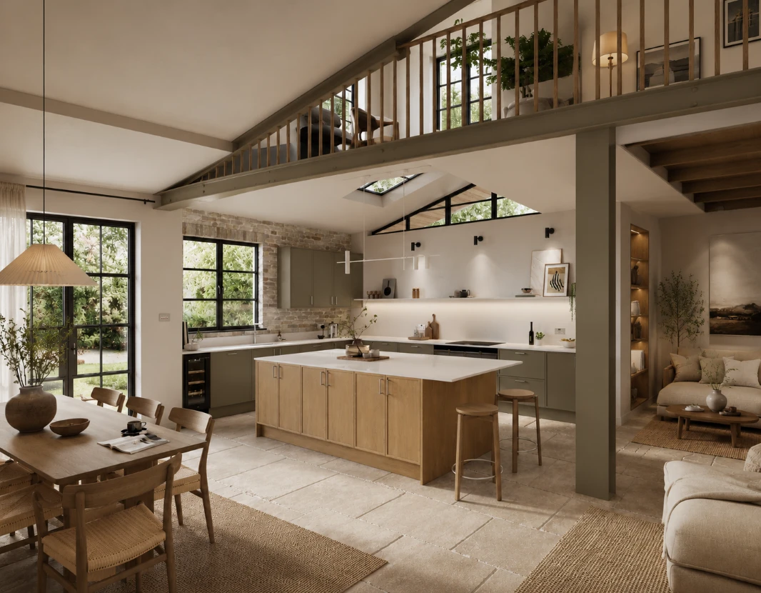 a popular kitchen style with oak and green cabinets